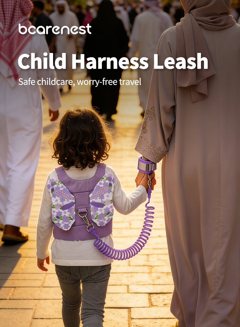 Bcarenest Child Harness Leash with Safety Bracelet, Adjustable Toddler Anti-Lost Leash, Elastic & Non-Elastic Modes, Breathable Soft Material(Purple) - Image 2